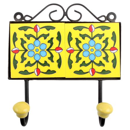 Yellow Turquoise Floral Tiles Hooks